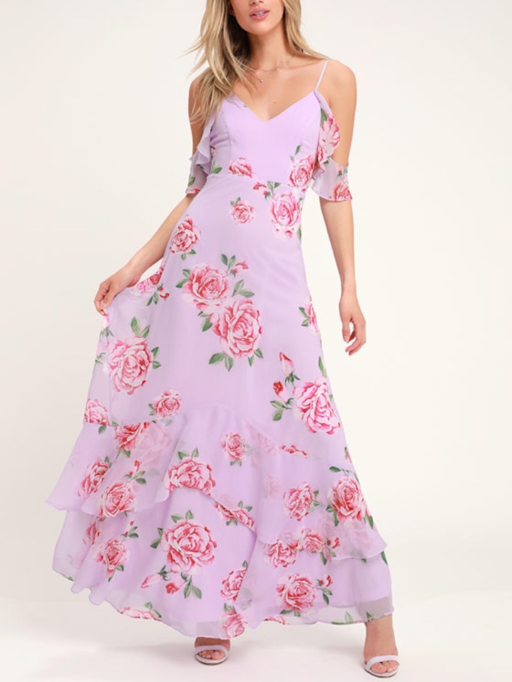 Lulus Take You There Lavender Floral Print Maxi Dress Purple - Size XS